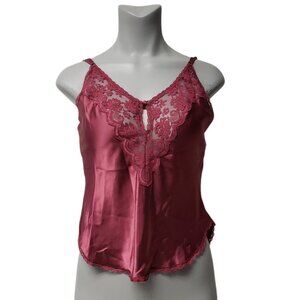 80s - 90s Chantilly Maidenform burgundy lacy cami top . size 34 . made in USA .